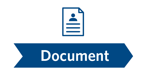 reporting_step2a An icon of a document with a silhouette and lines, above a blue ribbon with the word "Document."