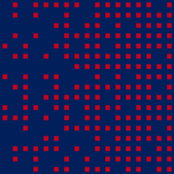 A pattern of red squares arranged in a seemingly random formation against a dark blue background.