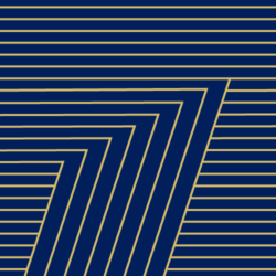An abstract geometric pattern featuring parallel horizontal lines intersected by angled lines forming a zigzag shape, in gold and navy blue.